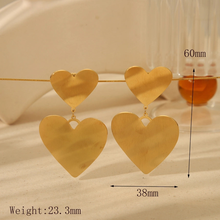 1 Pair Basic Commute Heart Shape Flower Plating 304 Stainless Steel 18K Gold Plated Drop Earrings