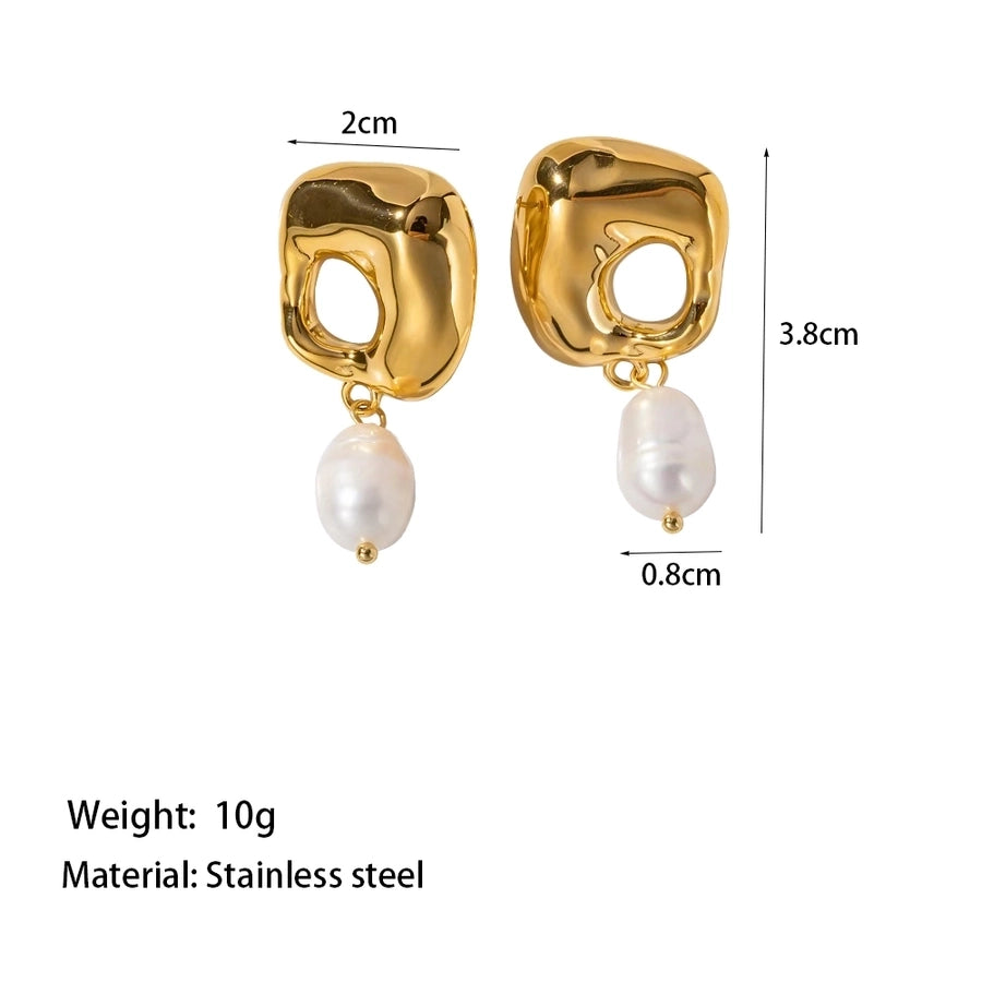 1 Pair Simple Style Bow Knot Shell Polishing Plating Inlay 304 Stainless Steel Pearl 18K Gold Plated Earrings Ear Studs