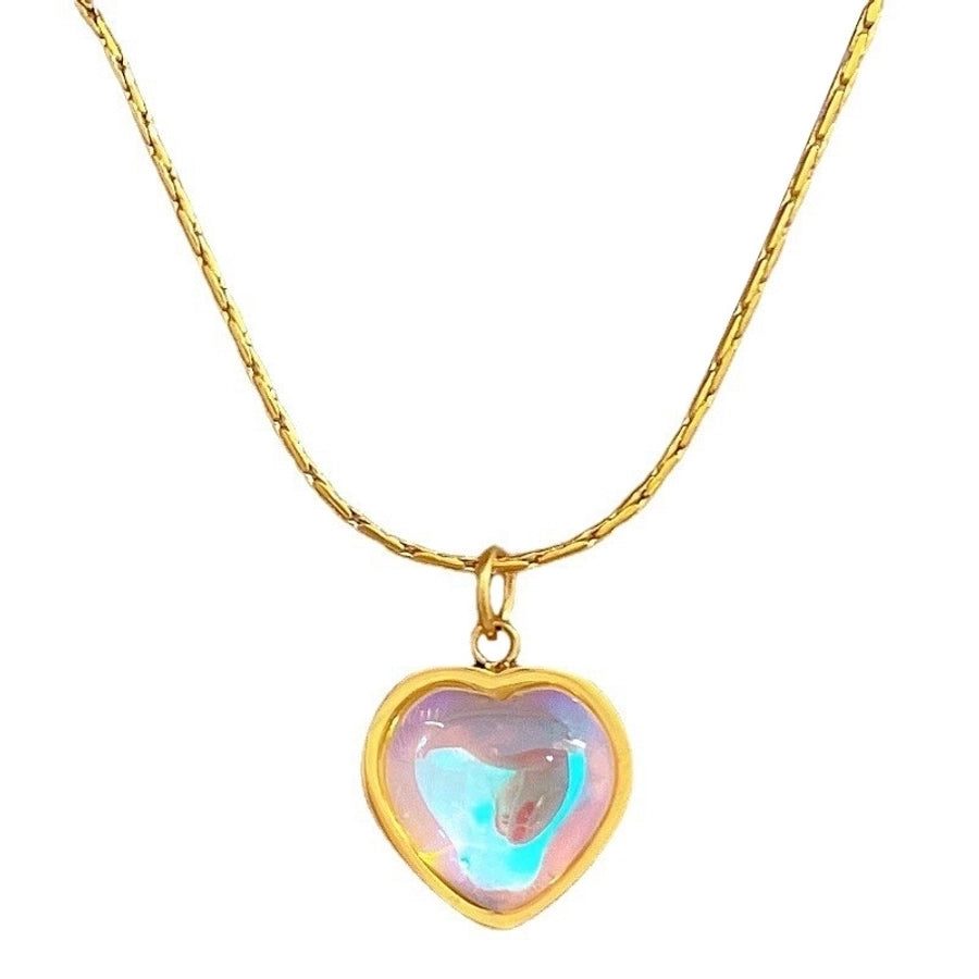 sweet heart shape titanium steel plating inlay artificial gemstones pendant necklace