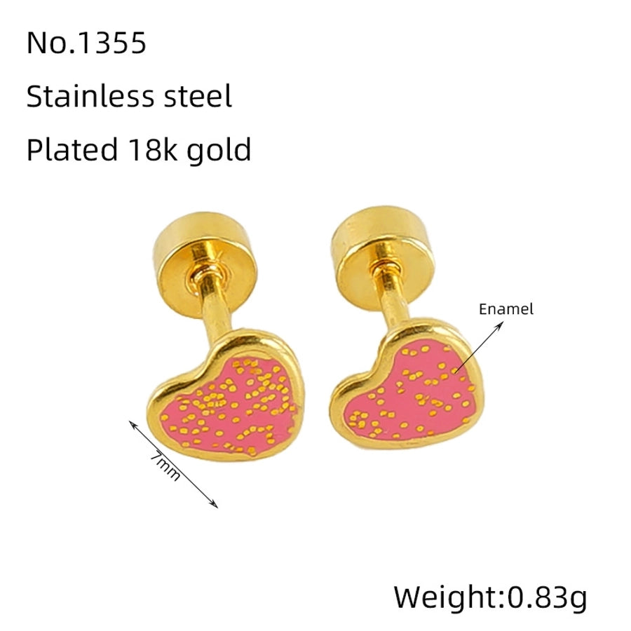 1 Pair Simple Style Heart Shape Enamel Plating Stainless Steel Ear Studs - CEJEW