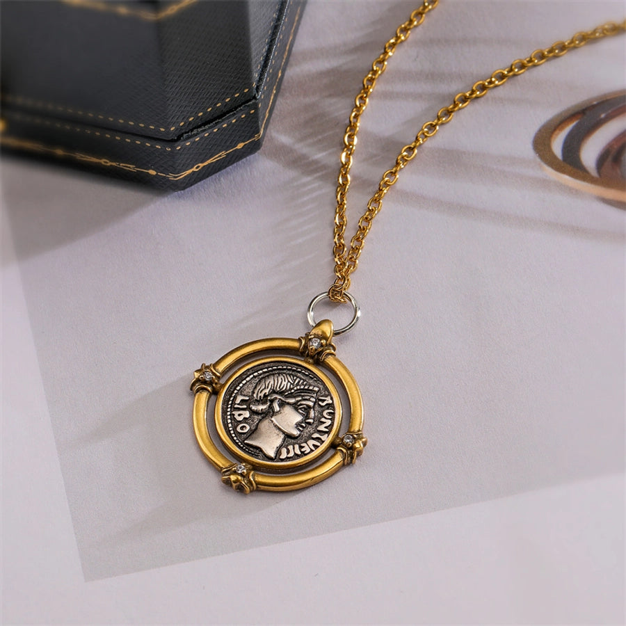 ig style simple style portrait stainless steel copper plating inlay zircon gold plated pendant necklace - CEJEW