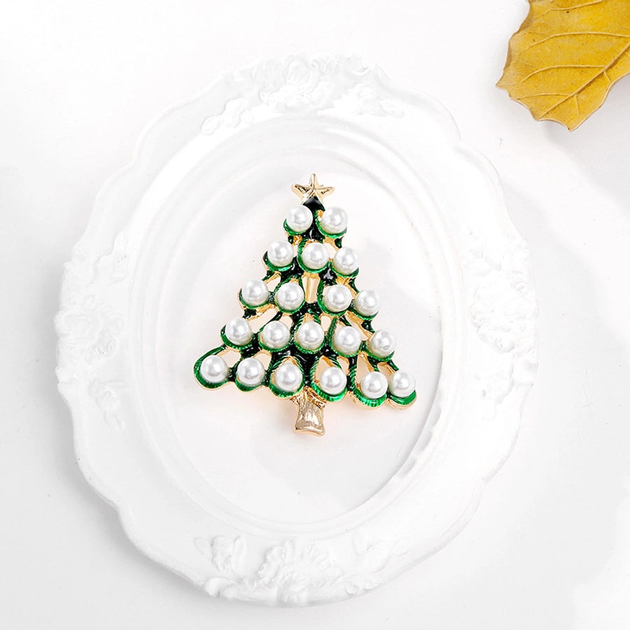 Simple Style Christmas Tree Alloy Inlay Pearl Women'S Brooches - CEJEW