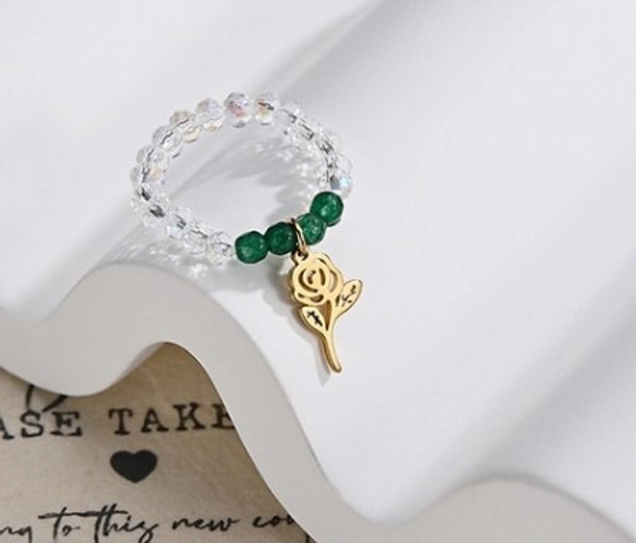 Jewelry Fashion Heart Shape 304 Stainless Steel Natural Stone 18K Gold Plated Stainless Steel Rings