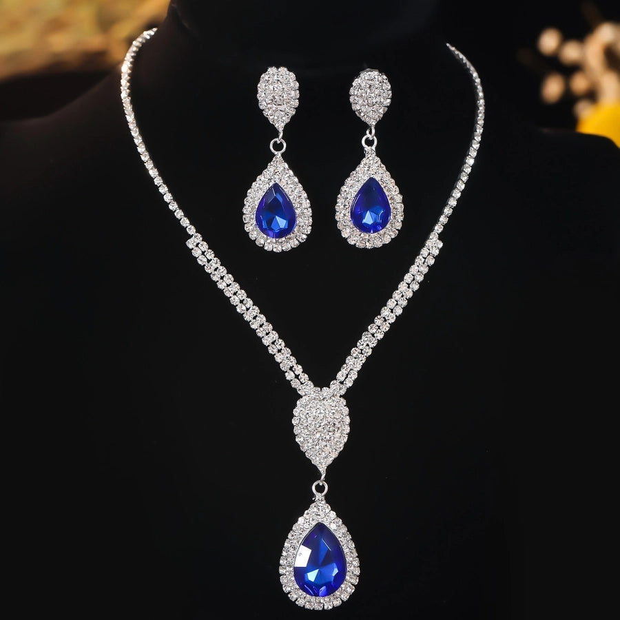 Rhinestone Copper Water Droplets Jewelry Set - CEJEW