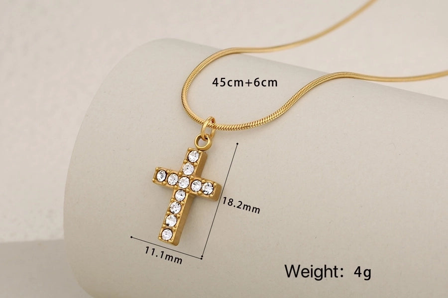 Jewelry Cute Shiny Cross Heart Shape 304 Stainless Steel Rhinestone Rhinestones Stainless Steel Necklaces