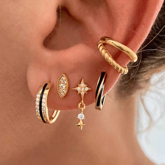 1 Pair Hip-Hop French Style Cool Style Devil's Eye Star Irregular Copper Zircon 24K Gold Plated Hoop Earrings Drop Earrings Ear Cuffs