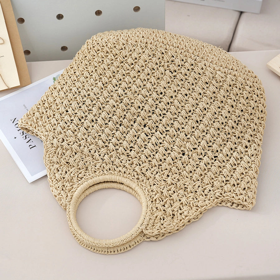 Women's Large Paper string Solid Color Elegant Streetwear Weave Shell Open Straw Bag