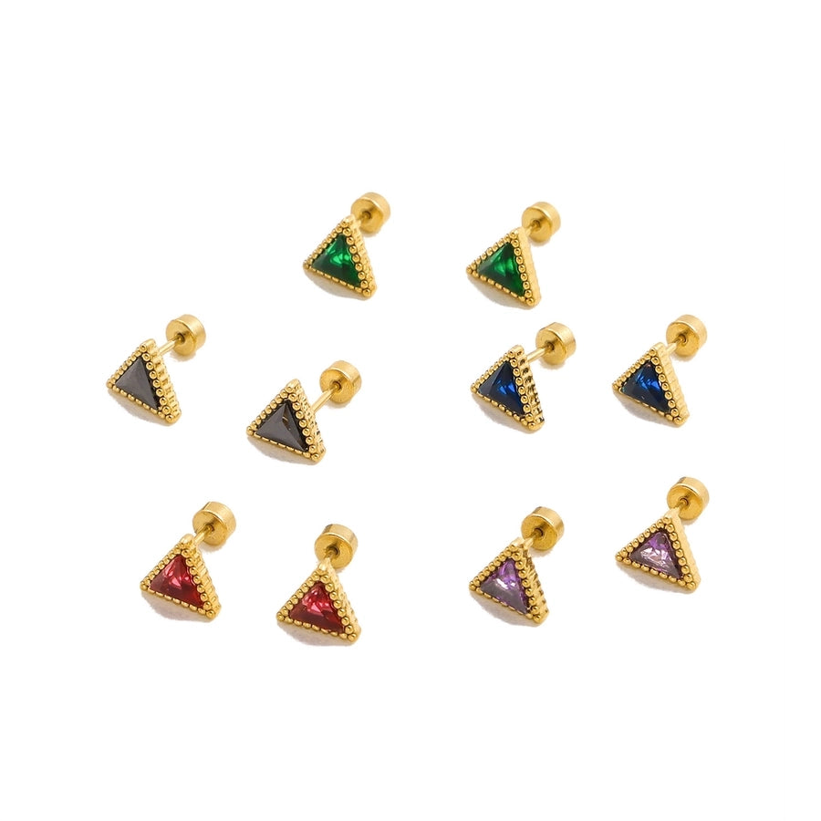 1 Pair Simple Style Triangle 304 Stainless Steel Zircon 18K Gold Plated Earrings