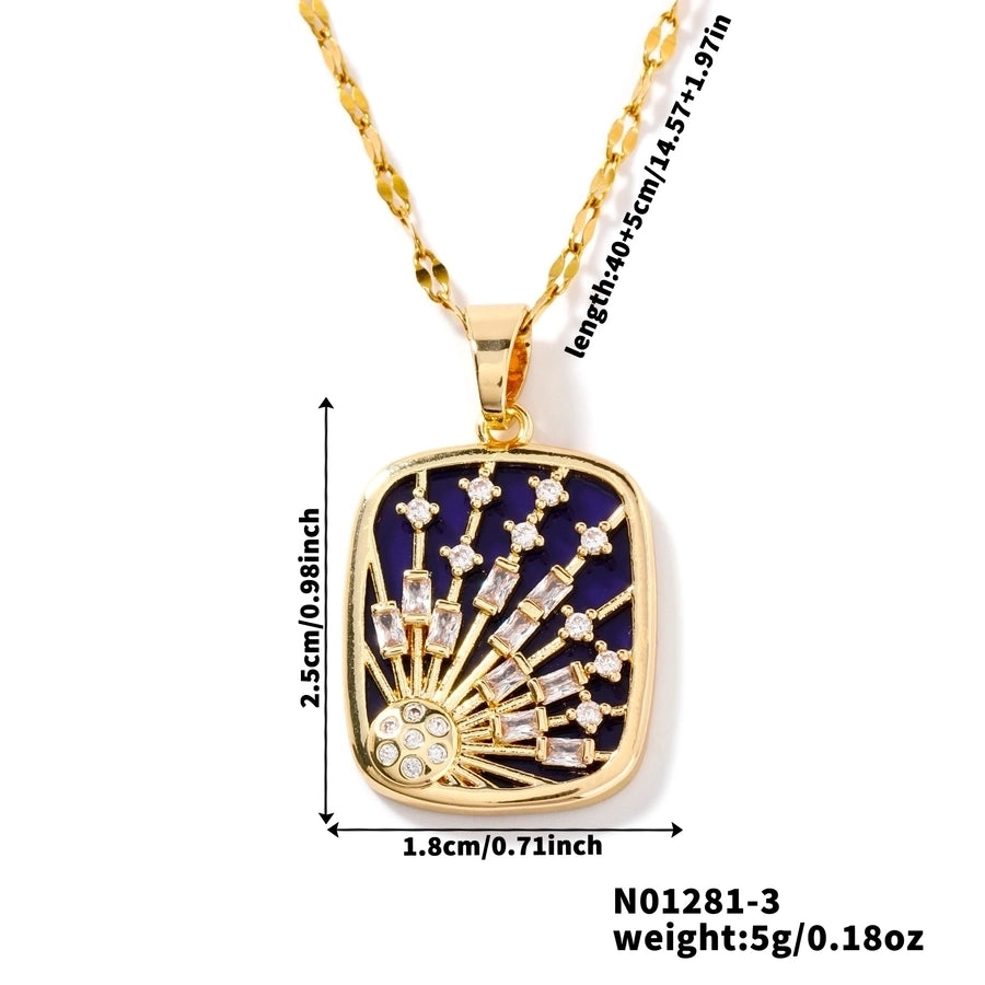 Jewelry Basic Simple Style Classic Style Square 304 Stainless Steel Copper Zircon K Gold Plated Rhodium Plated Inlay Stainless Steel Necklaces