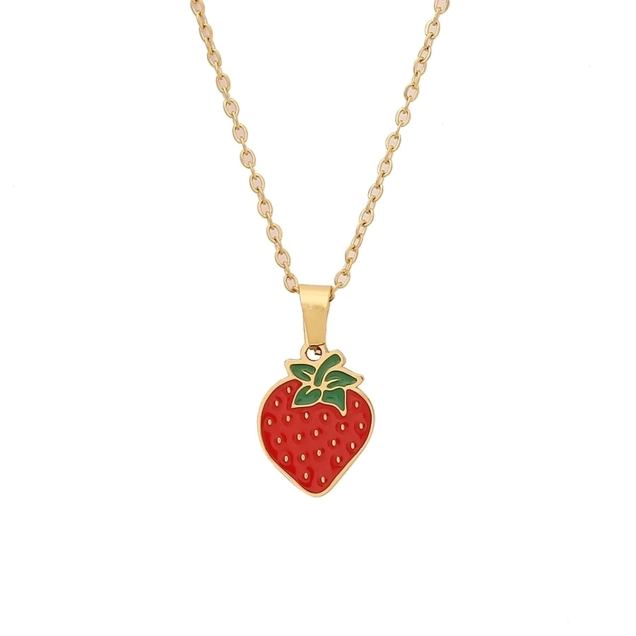 Jewelry Casual Elegant Lady Cherry Strawberry Watermelon 304 Stainless Steel 18K Gold Plated Pendant Necklace