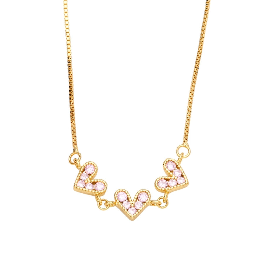 fashion color zircon heart shape stitching copper necklace