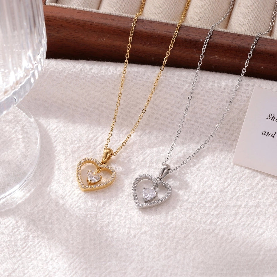 Jewelry Cute Vintage Style Simple Style Heart Shape 304 Stainless Steel 16K Gold Plated Pendant Necklace