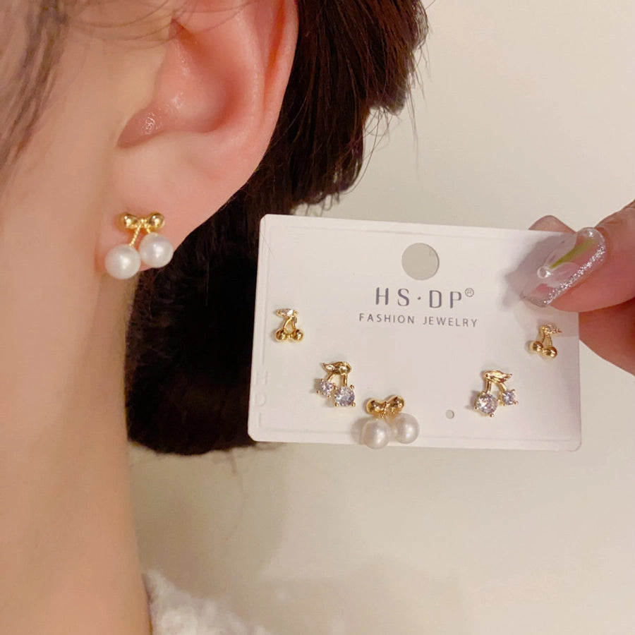 1 Set Simple Style Cherry Copper 14K Gold Plated Ear Studs