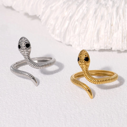 Jewelry Modern Style Simple Style Cool Style Snake 304 Stainless Steel 18K Gold Plated Enamel Stainless Steel Rings - CEJEW