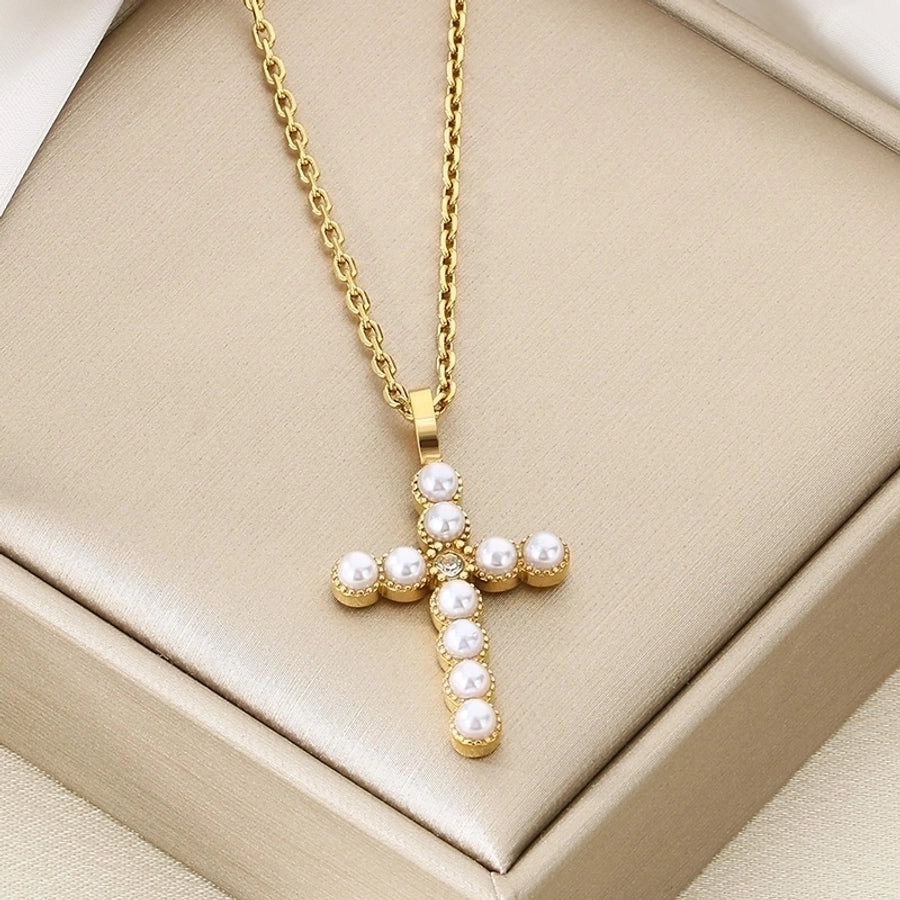 Jewelry Vintage Style Cross 304 Stainless Steel 18K Gold Plated Stainless Steel Necklaces