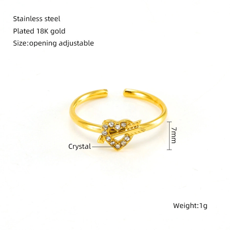 Jewelry Casual Simple Style Leaves Heart Shape Crown 304 Stainless Steel Zircon 18K Gold Plated Inlay Open Rings