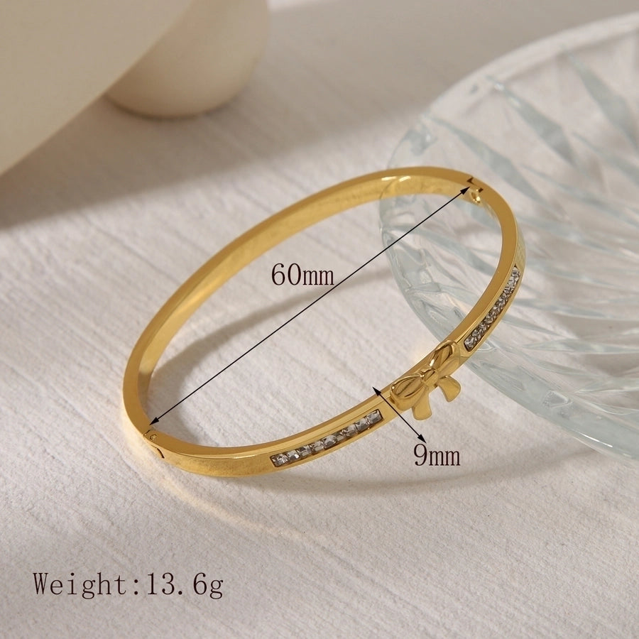 Basic Simple Style Commute Bow Knot 304 Stainless Steel 18K Gold Plated Zircon Bangle In Bulk