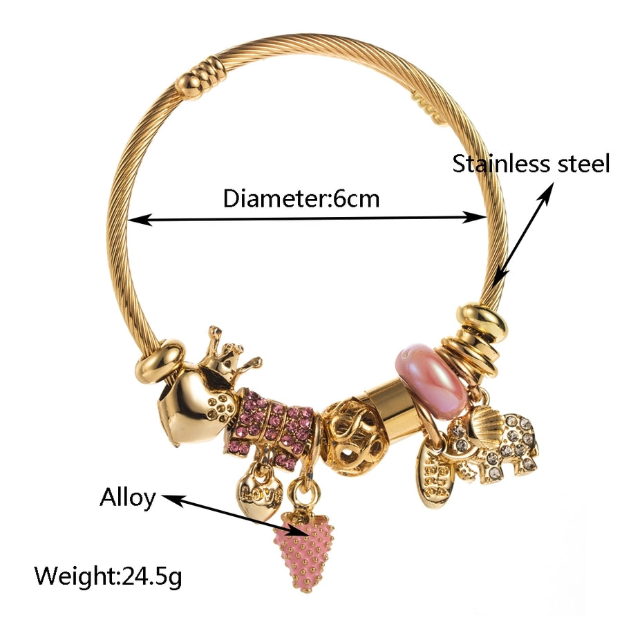 Casual Vacation Classic Style Strawberry 304 Stainless Steel Alloy Gold Plated Rhinestones Bangle In Bulk