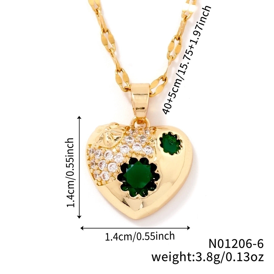 Jewelry Elegant Cute Lady Heart Shape 304 Stainless Steel Copper Zircon K Gold Plated Rhodium Plated Inlay Pendant Necklace