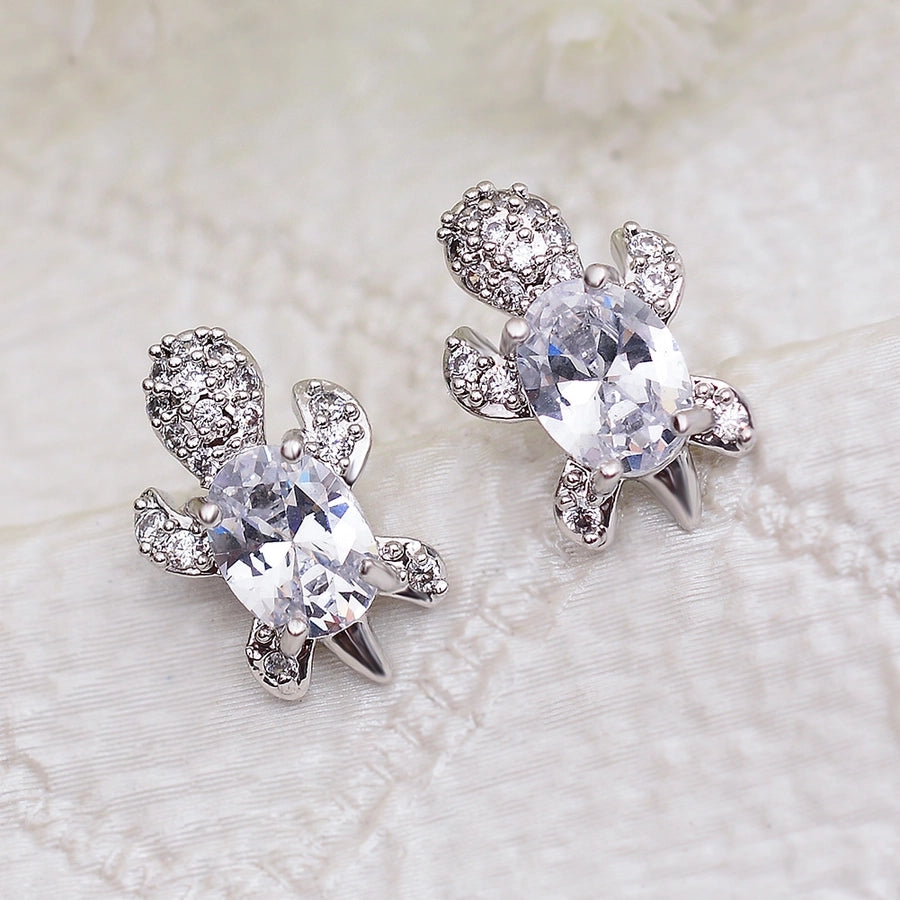 1 pair cute simple style tortoise plating inlay copper zircon ear studs - CEJEW