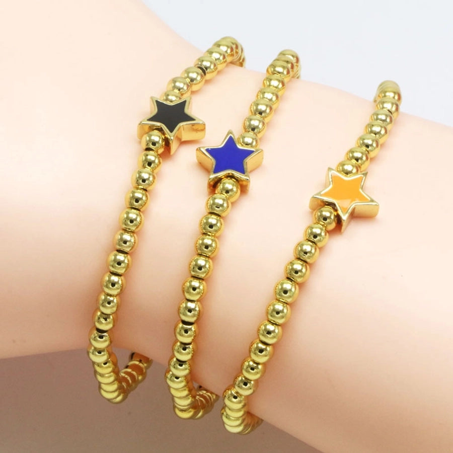 Copper 18K Gold Plated Beaded Enamel Star Bracelets