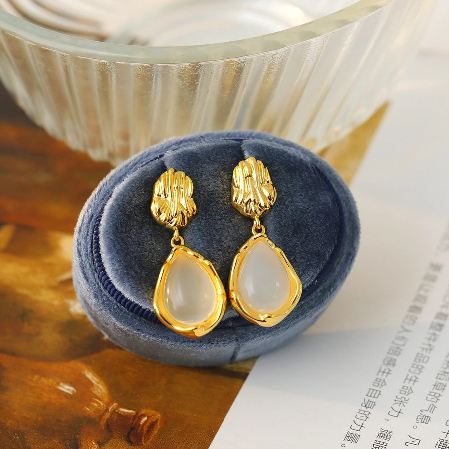 1 Pair Vintage Style Simple Style Water Droplets Plating Inlay Copper Agate 18K Gold Plated Drop Earrings