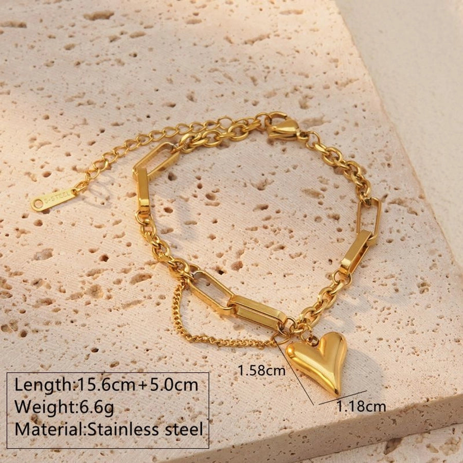 Jewelry Simple Style Streetwear Commute Heart Shape 304 Stainless Steel 18K Gold Plated Plating Bracelets Necklace Jewelry Set - CEJEW