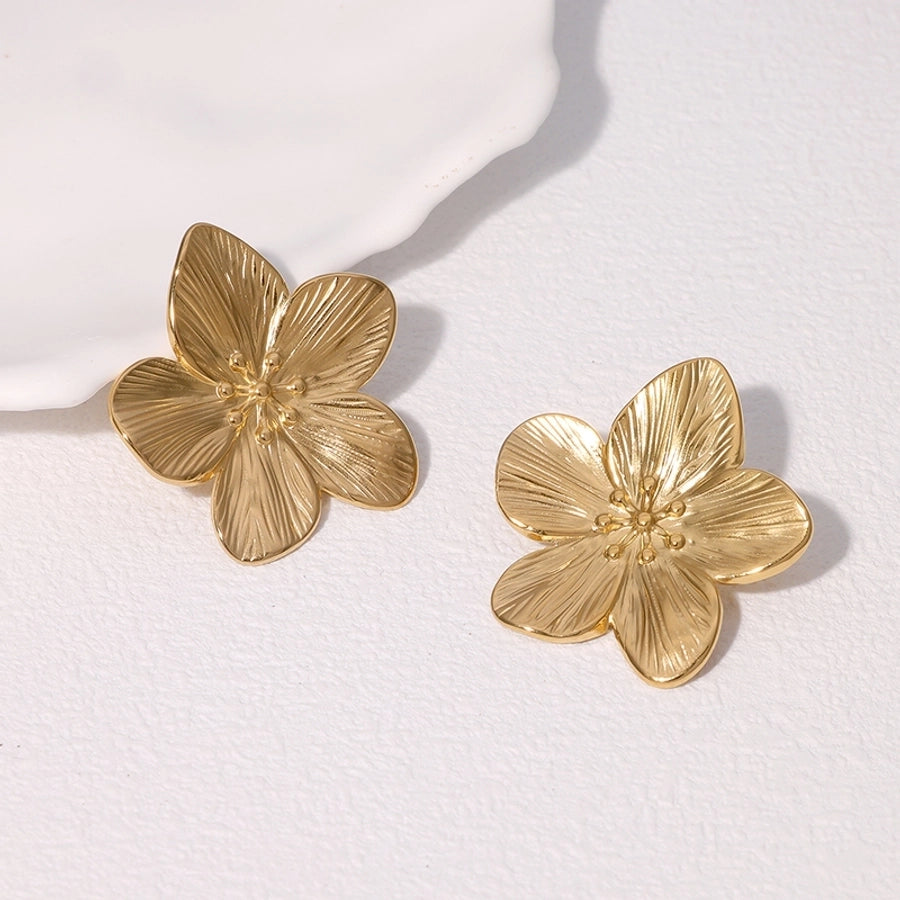 1 Pair IG Style Elegant Simple Style Flower 304 Stainless Steel 18K Gold Plated Ear Studs