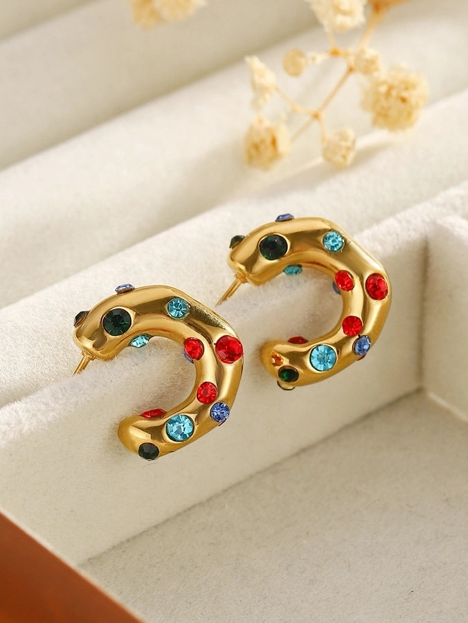 1 Pair Classical Retro Irregular Heart Shape Inlay 304 Stainless Steel Zircon Stainless Steel Earrings