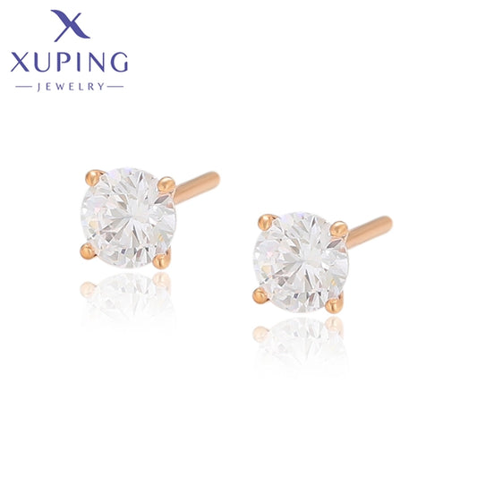 1 Pair Basic XUPING Simple Style Geometric Inlay Copper Artificial Gemstones 18K Gold Plated Ear Studs