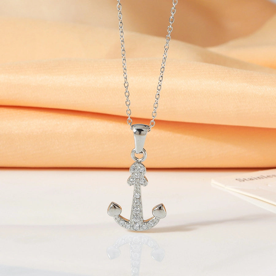 Jewelry Elegant Simple Style Streetwear Anchor Titanium Steel Diamond Pendant Necklace