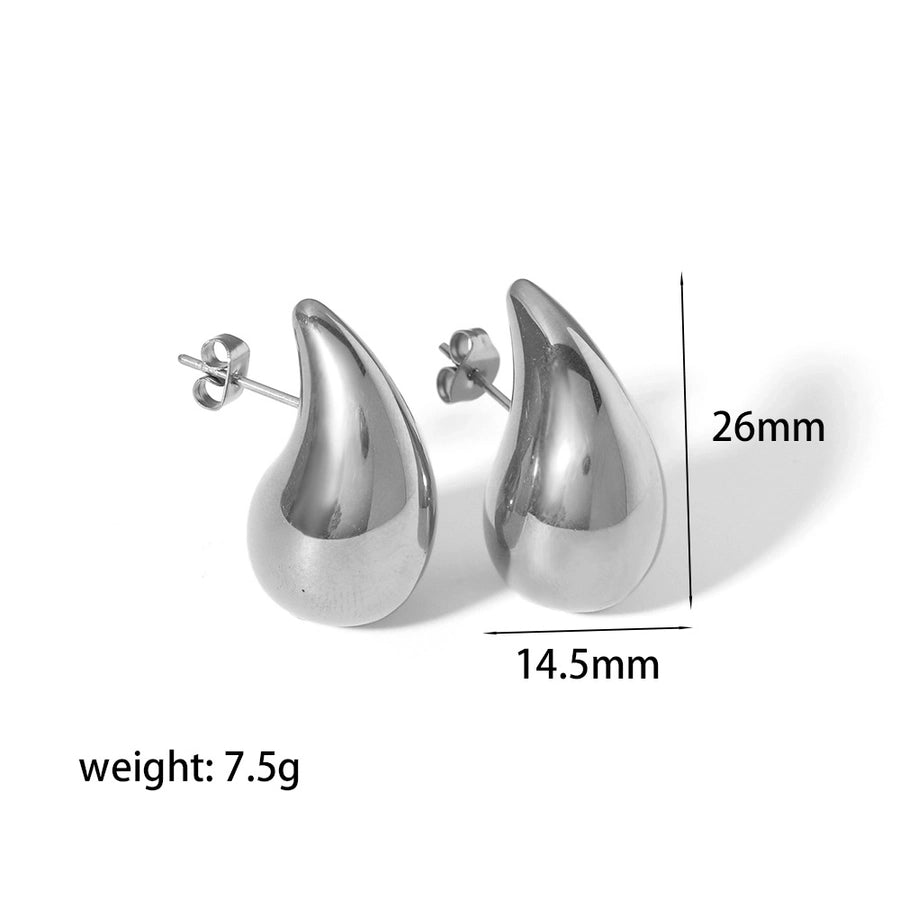 1 Pair Simple Style Water Droplets Plating 304 Stainless Steel 18K Gold Plated Stainless Steel Earrings