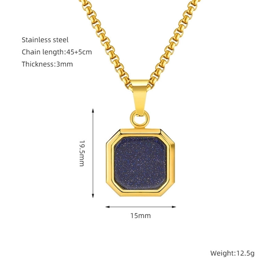 304 Stainless Steel Casual Simple Style Plating Geometric Natural Stone Pendant Necklace - CEJEW