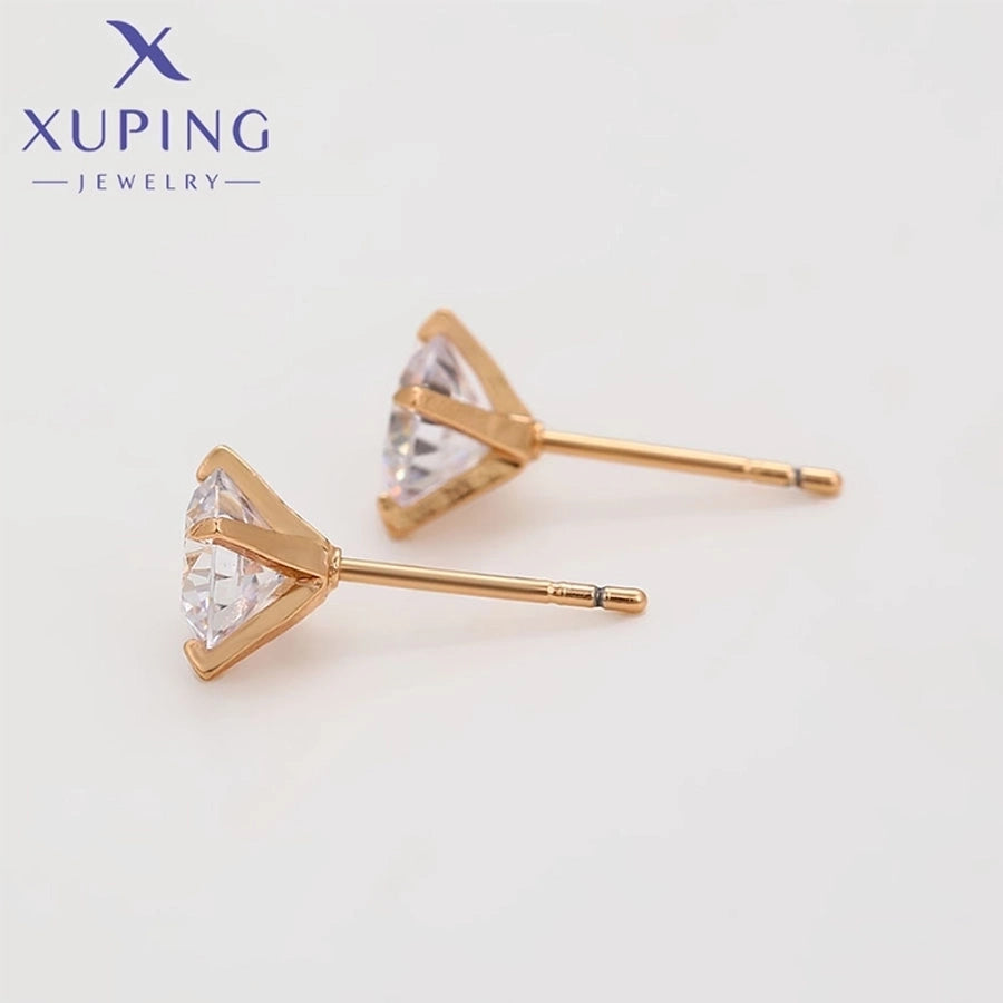 1 Pair Basic XUPING Simple Style Geometric Inlay Copper Artificial Gemstones 18K Gold Plated Ear Studs