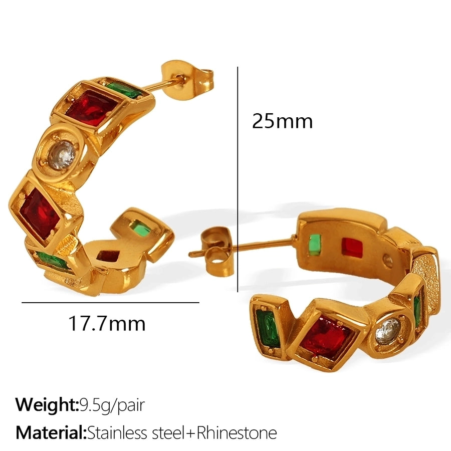 1 Pair IG Style Vintage Style C Shape Polishing Inlay 304 Stainless Steel Zircon 18K Gold Plated Ear Studs