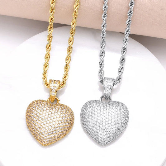 Copper 18K Gold Plated Plating Inlay Heart Shape Zircon Pendant Necklace - CEJEW