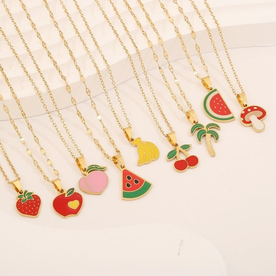 Jewelry Casual Elegant Lady Cherry Strawberry Watermelon 304 Stainless Steel 18K Gold Plated Pendant Necklace