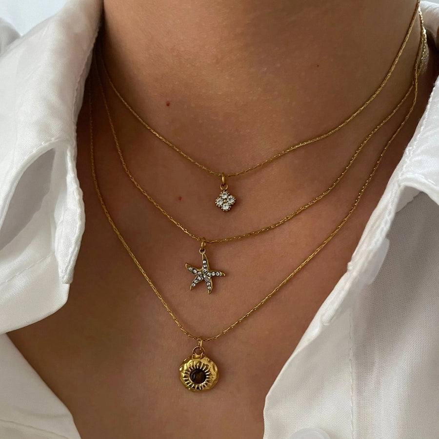 Jewelry Simple Style Classic Style Starfish 316L Stainless Steel  Zircon Inlay Stainless Steel Necklaces