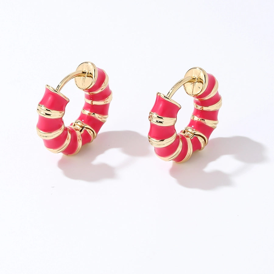 1 Pair IG Style Simple Style Multicolor Stripe Enamel Plating Copper Hoop Earrings