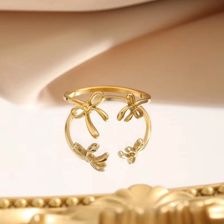 Jewelry Cute Simple Style Streetwear Bow Knot 304 Stainless Steel 18K Gold Plated Open Rings