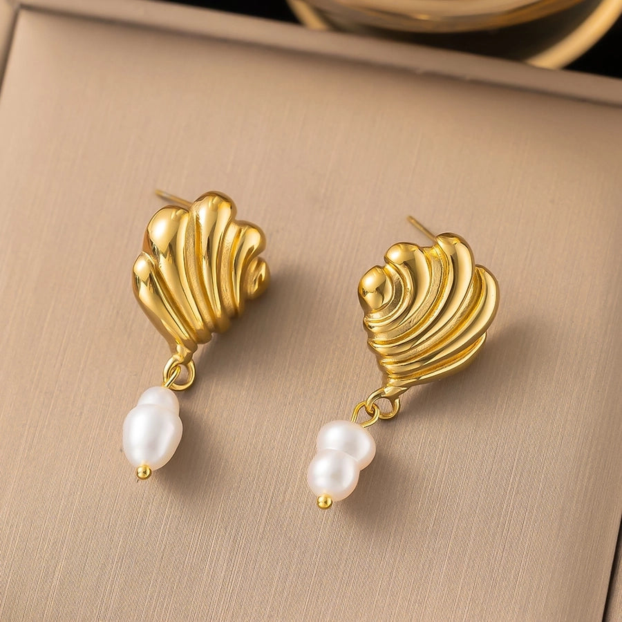 1 Pair Simple Style Bow Knot Shell Polishing Plating Inlay 304 Stainless Steel Pearl 18K Gold Plated Earrings Ear Studs