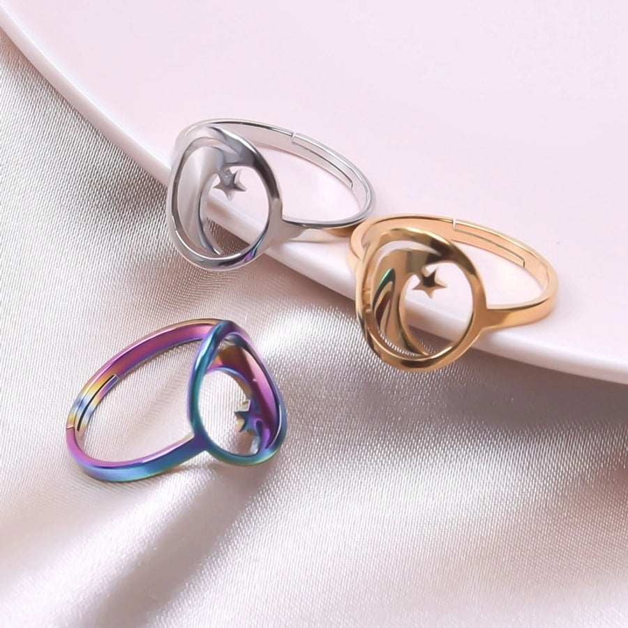 Jewelry Simple Style Solid Color 304 Stainless Steel 18K Gold Plated Plating Rings - CEJEW