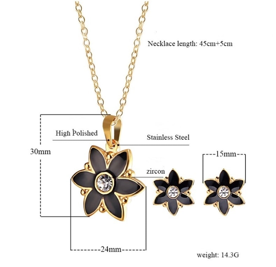 Jewelry Simple Style Classic Style Flower 304 Stainless Steel Rhinestones 18K Gold Plated Inlay Earrings Necklace