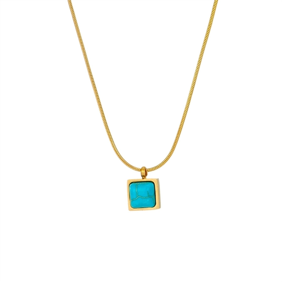 Jewelry Retro Square 304 Stainless Steel Turquoise 18K Gold Plated Inlay Stainless Steel Necklaces