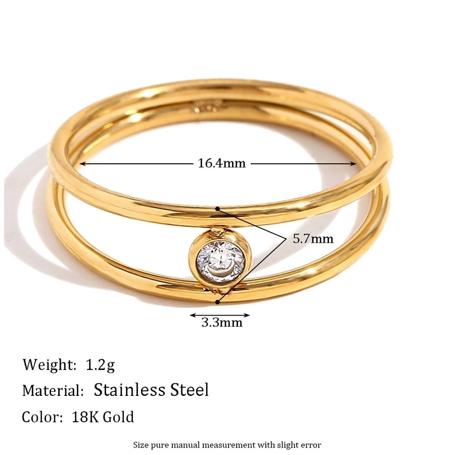 Jewelry IG Style Geometric 304 Stainless Steel Rhinestones 18K Gold Plated Layered Plating Inlay Rings