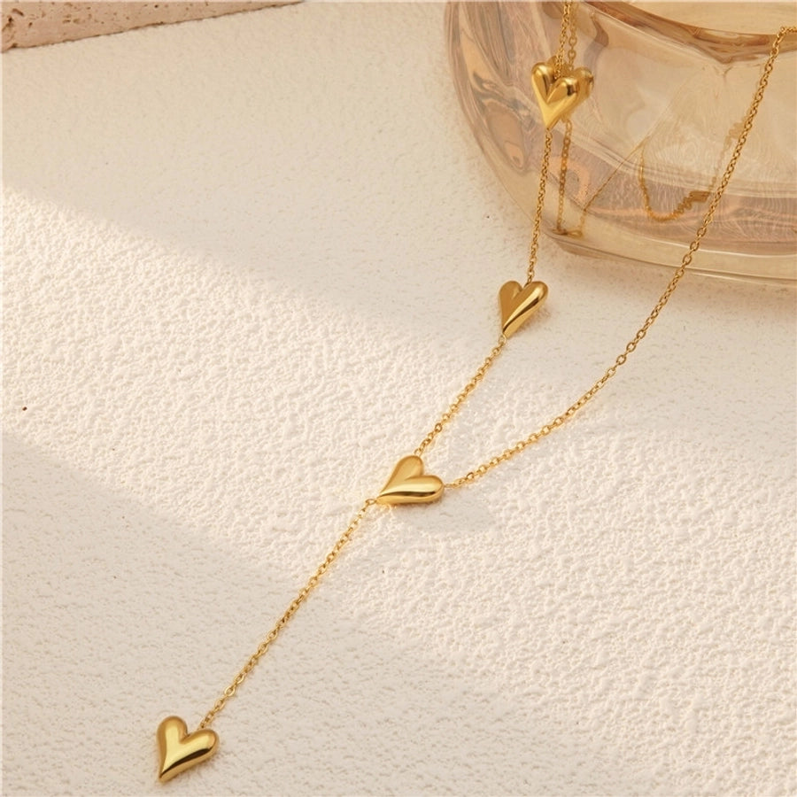 Jewelry Sweet Simple Style Heart Shape 304 Stainless Steel 18K Gold Plated Plating Bracelets Necklace