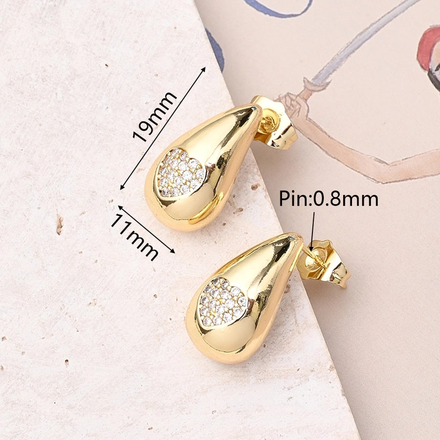 304 Stainless Steel Copper 18K Gold Plated Polishing Plating Inlay Round Water Droplets Heart Shape Zircon Jewelry Set