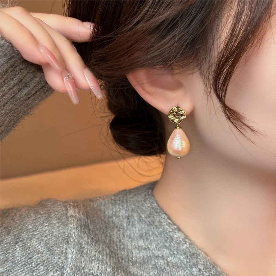 1 Pair Retro Water Droplets Plating Copper Imitation Pearl Zircon Drop Earrings