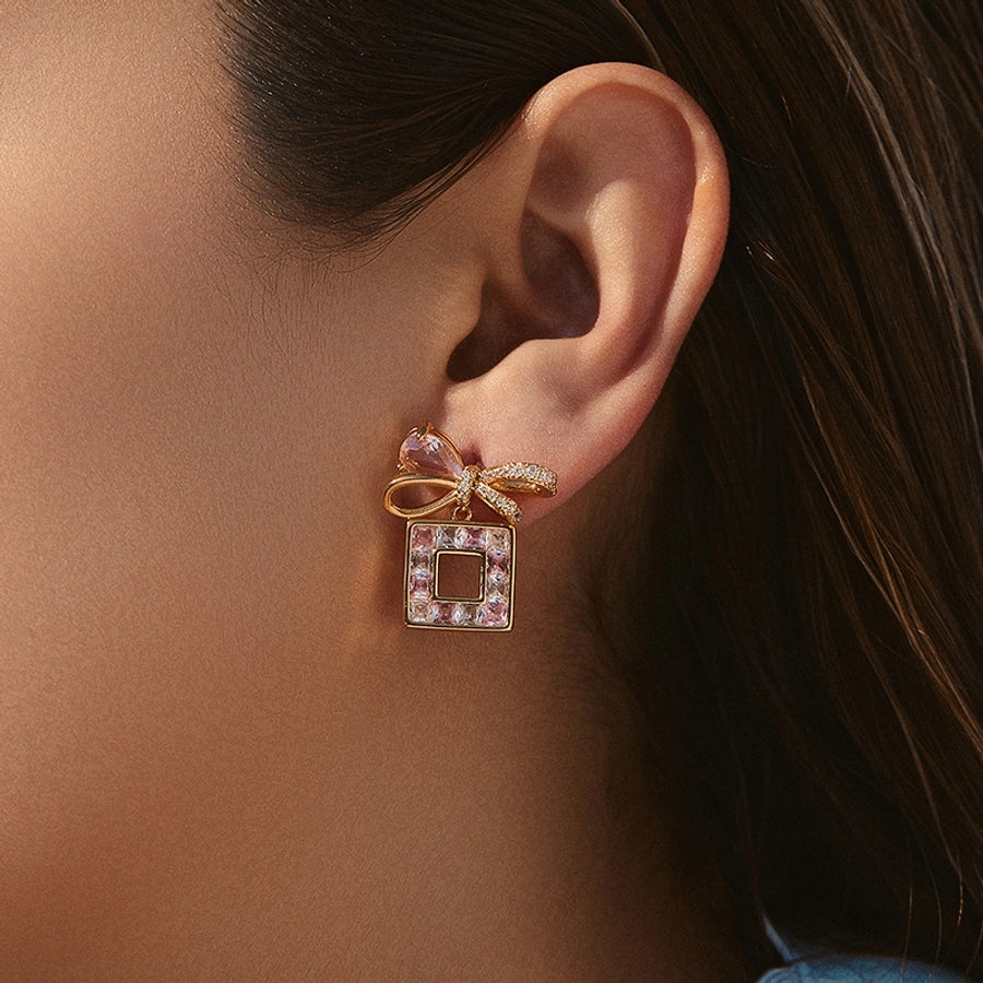 1 Pair Elegant Classic Style Streetwear Leaf Heart Shape Bow Knot Copper Zircon Ear Studs