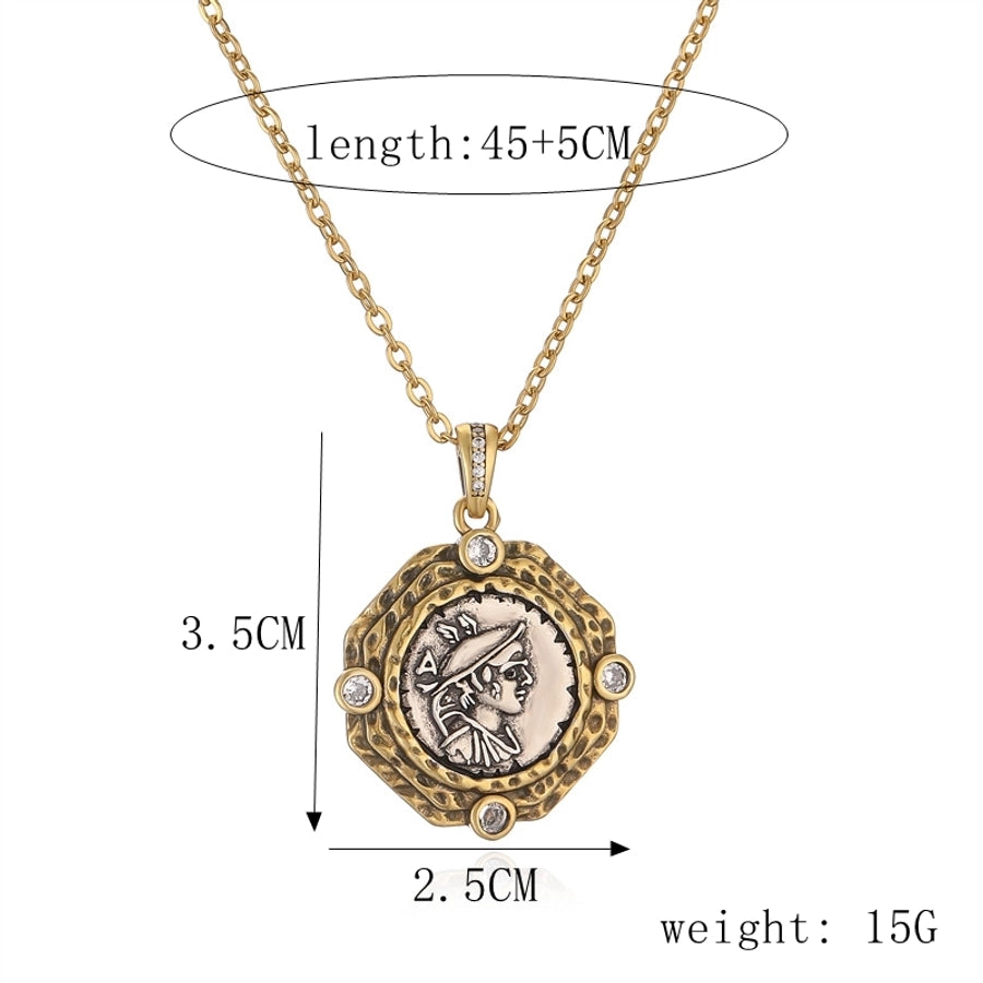 ig style simple style portrait stainless steel copper plating inlay zircon gold plated pendant necklace - CEJEW